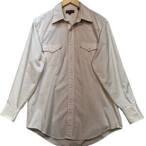 Sheplers Mens Western Button Up Pearl Snap Shirt Sz S 16.5 Off White Long Sleeve